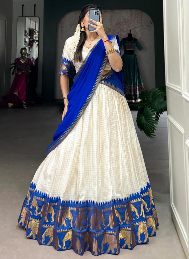 Poly Cotton Royal Blue Traditional Wear Weaving  Readymade Lehenga Choli